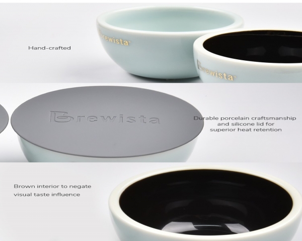 Brewista Artisan 杯測碗-公主⽩+褐⾊/影⻘⽟+褐色附矽膠蓋